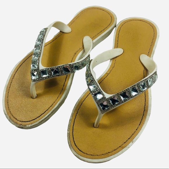 Capelli White Rhinestone Flip Flops size Large (size 1) - Picture 2 of 8